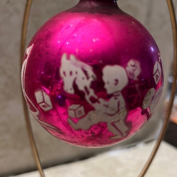 Vintage Pink Christmas Ornament Stenciled Children’s Toys Shiny Brite - Picture 3 of 6